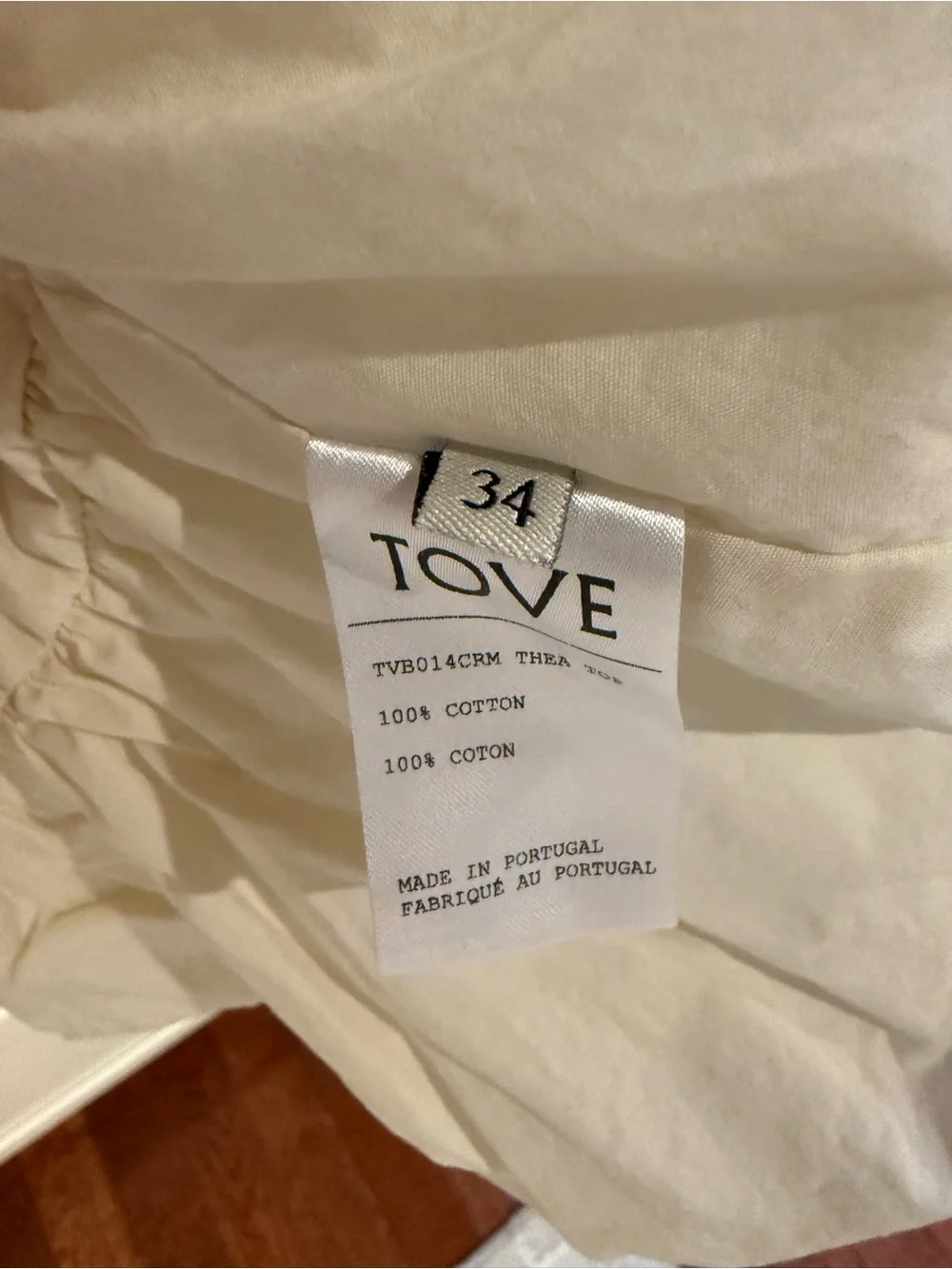 NWOT TOVE Cream Tie Peplum Cotton Top Small/34 - Picture 3 of 3